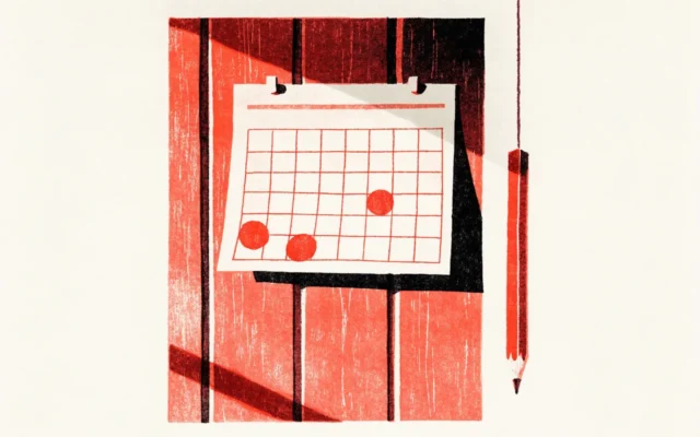 Illustrasjon av en veggkalender med noen dager ringet inn