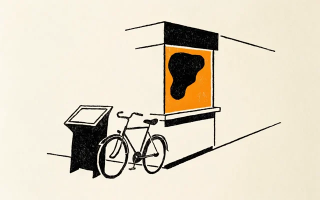 Illustrasjon av en liten kiosk på et gatehjørne en søndag
